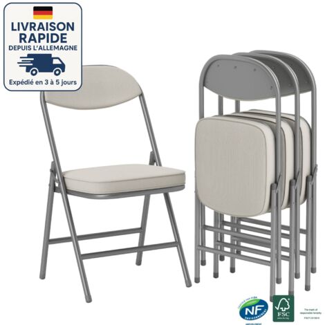 Lot de 4 chaises pliantes - Chaise de camping - avec dossier rembourré - Structure à ossature en acier - Capacité de charge jusqu'à 120 kg - Blanc crème (1/5)