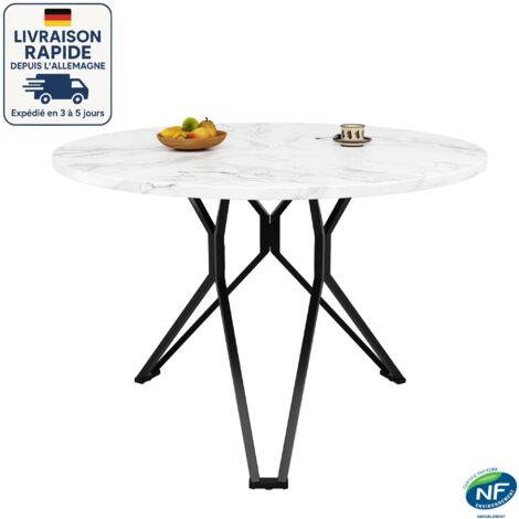 Table de salle à manger ronde pour 4 personnes - 100×100×76cm - Pieds de table en métal élégants, plateau en marbre MDF, noir (1/5)
