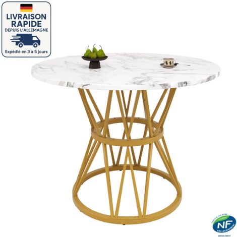 Table de salle à manger ronde pour 4 personnes, table ronde de salle à manger avec base en métal, table ronde de 100 cm - Plateau de table en MDF et texture marbre - doré (1/5)