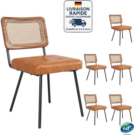lot de 6 chaises de salle à manger -Dossier creux en rotin - respirant - Cuir PU imperméable - Rétro élégant - Conception ergonomique (1/5)