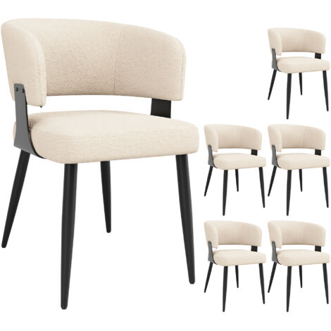 Lot de 6 chaises en Tissu en peau d'agneau de haute qualité - chaise de salle à manger - Structure métallique - Conception ergonomique - Beige (1/5)