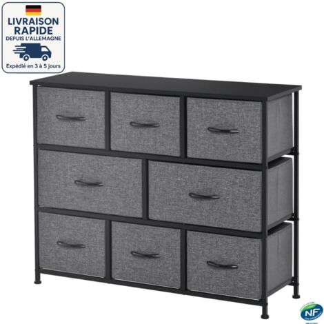 Commode avec 8Tiroirs en Tissu, Meuble de Rangement à 3 Niveaux, avec Poignées en Métal, Style Industriel - Gris et noir (1/5)