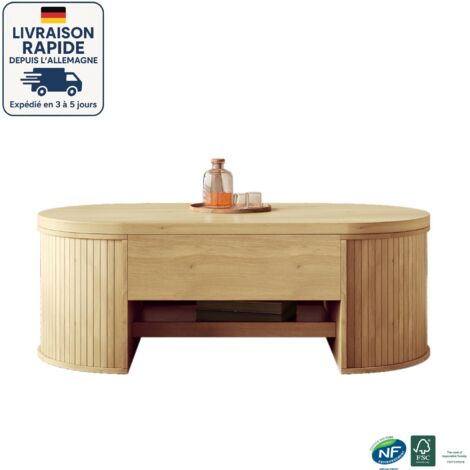 Table basse relevable - Garniture couleur chêne - Lignes épurées - Design moderne - 110x55,5x40 cm - Couleur naturelle