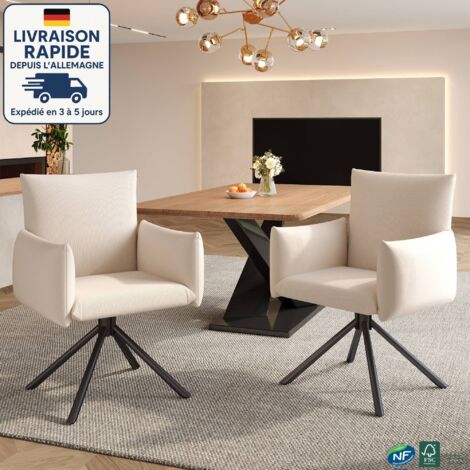 MODFU - Lot de 2 chaise de salle à manger beige, fauteuil rembourré, pivotant à 360°, convient pour salon chambre, lin (1/5)