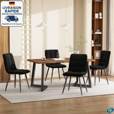MODFU - Ensemble table et chaises 5 pièces, 4 chaises de salle à manger en velours + 1 table à manger, adapté au salon cuisine, MDF, noir