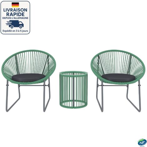 MODFU - Ensemble table et chaises de jardin 2 places, 3 pièces de salon de jardin, 2 chaises + 1 table basse, tissage du rotin, vert (1/5)