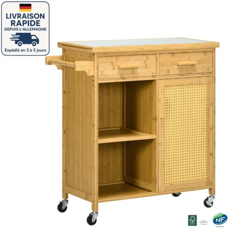 MODFU - Desserte de cuisine 2 tiroirs 1 porte 1 étagère, meuble de rangement, 84×36×85cm, naturel (1/5)