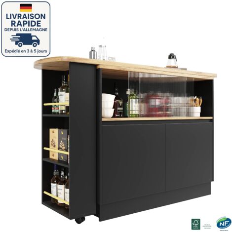 MODFU - Buffet de cuisine avec table de bar rotative à 360 degrés, 2 portes et 1 étagère, 90x45x100cm, MDF, noir (1/5)