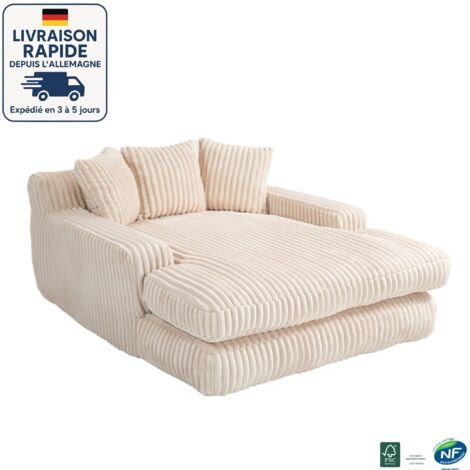 MODFU - Canapé de relaxation avec 3 coussins, canapé rembourré salon/chambre, velours côtelé, rembourrage en mousse, 155×125×63cm, beige