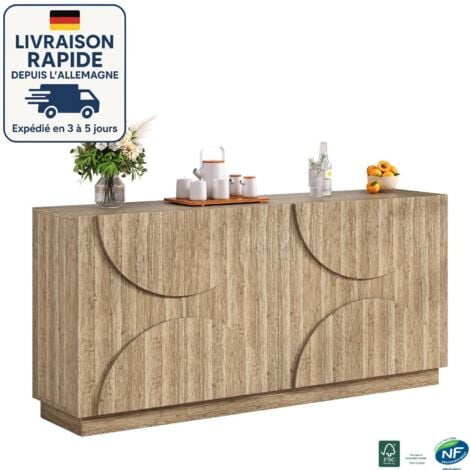 Buffet Dacell, Buffet Moderne Avec 3 Portes Et étagères, Buffet De Avec 3 Portes Et Etageres Buffet De Cuisine Buffet Design De Salon 154x40h75 Cm Chene Et Blanc