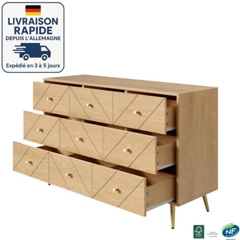 Commode en rotin à 9 tiroirs - Construction robuste en PB avec des motifs géométriques élégants et des boutons pratiques - Avec des jambes de fer (1/5)