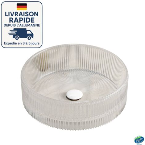 Vasque à poser - 36 x 36 x 11.5 cm - Lavabo rond en cristal - Sans robinet - Transparent (1/5)