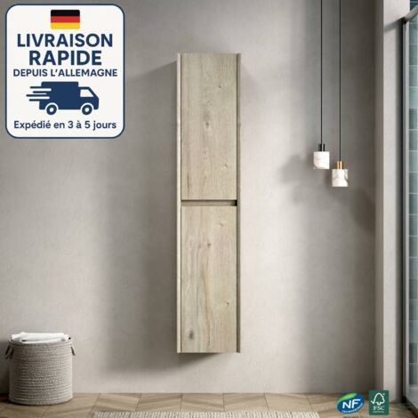 Meuble de rangement de salle de bain - 140cm - Armoire de rangement étroite - Portes doubles - Compartiments intérieurs pour petits espaces - Grain de bois de chêne crème (1/5)