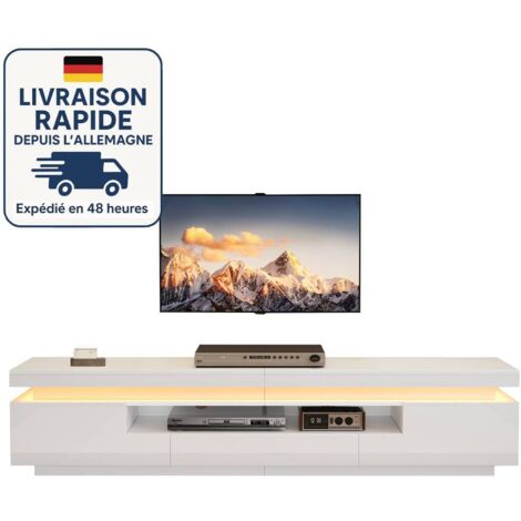 Meuble TV 175cm - LED - 2 armoires en L et 1 tiroir - Aspect blanc simple avec une brillance élevée - Blanc (1/5)