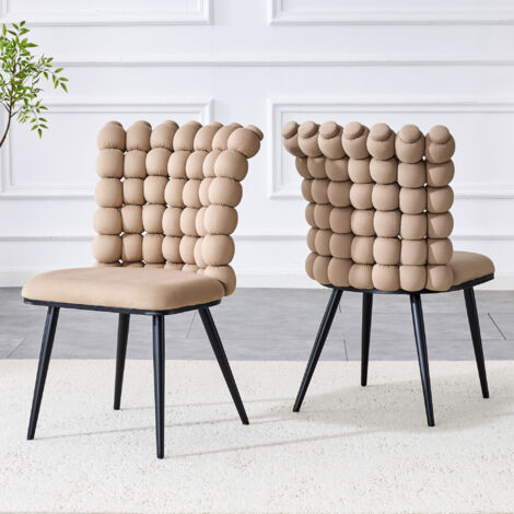 Lot de 2 chaises velours , dossier effet chaînes de perles 3D, pieds métal noir, moderne pour salle à manger & salon - camel clair (1/5)