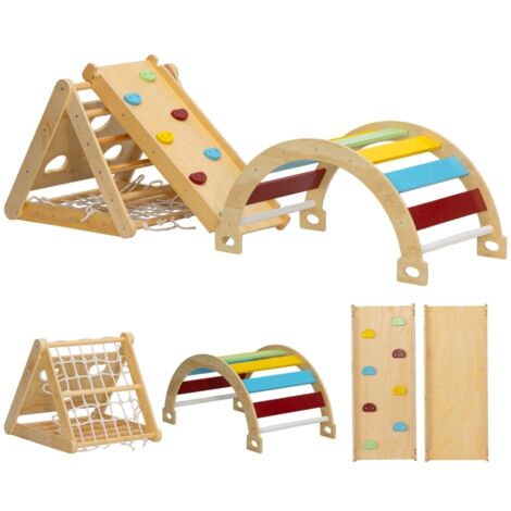 Aire de jeux - Structure d'escalade 7 en 1 pour enfants, bois de pin multicouches, multicolore, charge 50 kg (1/5)