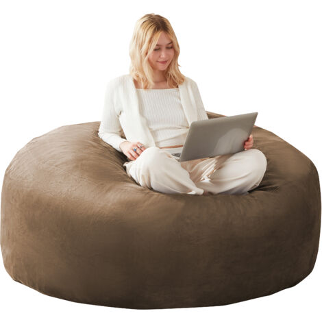 Pouf en Fausse Fourrure - Poufs de Salon - Pouf géant - pliable, mousse, housse lavable, siège relax convertible - diamètre 150cm - couleur café (1/5)
