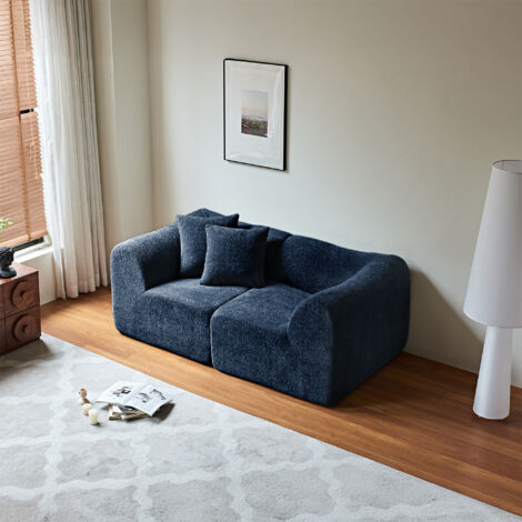 Canapé 2 places Modulaire 193 x 87 x 67 cm, velours, compact pour salon et bureau, bleu (1/5)