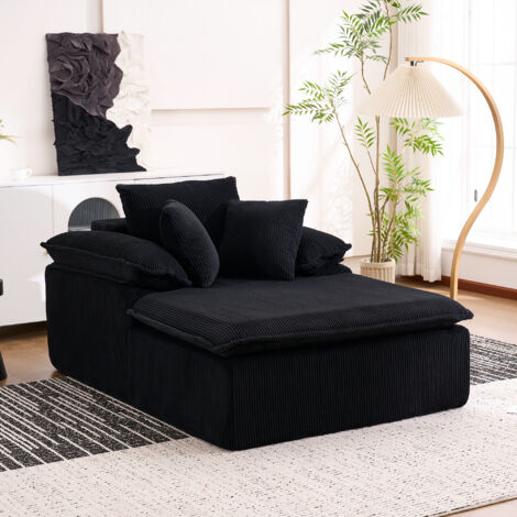 Canapé relaxation avec coussin 177 x 122 x 92 cm, sans montage, design sans armature, velours côtelé , accoudoirs larges - noir