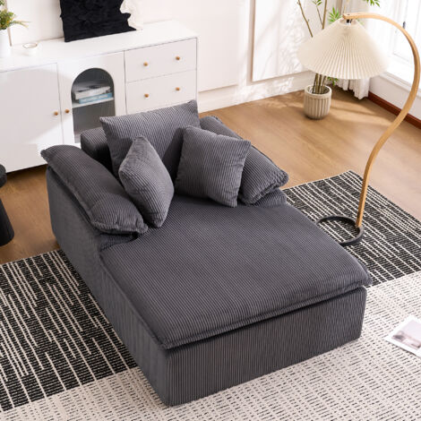 Canapé relaxation avec coussin 177 x 122 x 92 cm, sans montage, design sans armature, velours côtelé , accoudoirs larges -  gris