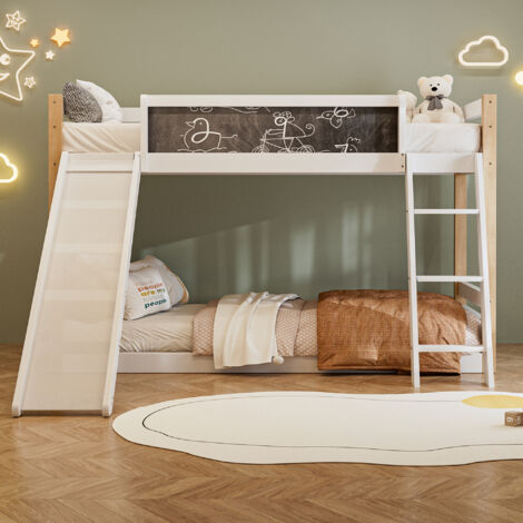 Lit Mezzanine Enfant Avec Toboggan Et Escalier - Bois Massif Design Scandinave - Sécurité Certifiée EN 747
