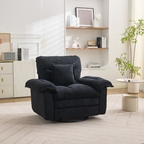 Fauteuil pivotant 360°, assise large, coussin de soutien, base métal stable, revêtement chenille rembourré - noirmétal, 136 kg