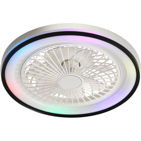 Ventilateur de plafond 19 pouces avec télécommande, RGB, lumière 3 couleurs dimmable, moteur DC silencieux ABS blanc (1/5)