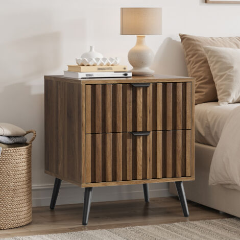 Table de chevet 45 x 40 x 53 cm avec 2 tiroirs, design encastré, anti-basculement, MDF noyer (1/5)