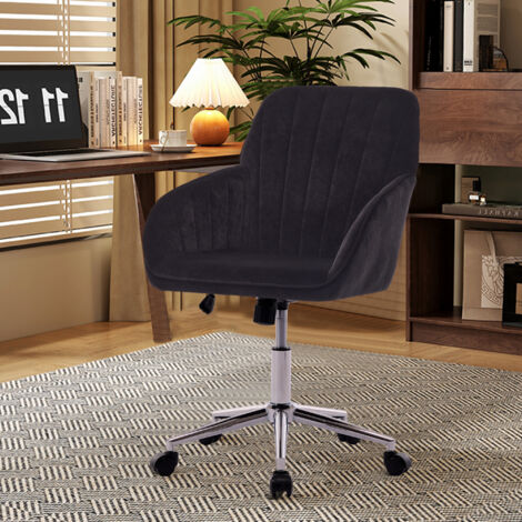 Chaise de bureau pivotante 360° ergonomique réglable en hauteur 50-59 cm, dossier confortable, velours noir (1/5)