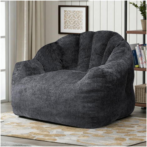 Fauteuil pouf rond ergonomique pour salon et chambre, forme enveloppante, espace généreux, flanelle noire