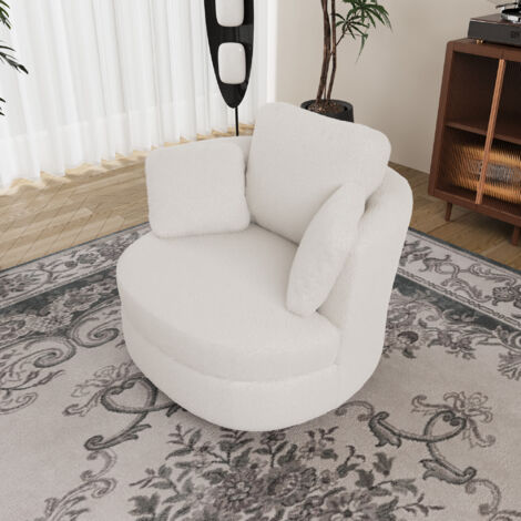 Fauteuil pivotant 360° avec coussins, assise profonde et soutien lombaire, structure métal, chenille Ivory