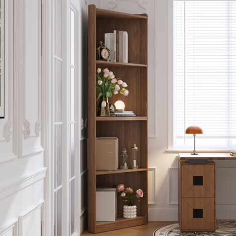 Étagère d’angle 55x32x180 cm bibliothèque haute avec anti-basculement, gain de place, MDF noyer brun (1/5)