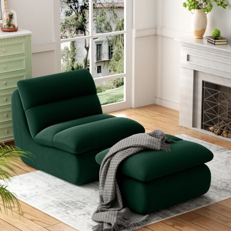 Canapé paresseux avec repose-pieds, dossier et coussin d'assise amovibles, velours côtelé, vert (1/5)