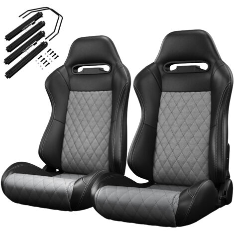 Lot de 2 sièges baquets inclinables universels pour voiture, réglage avant/arrière, PVC gris, avec glissières