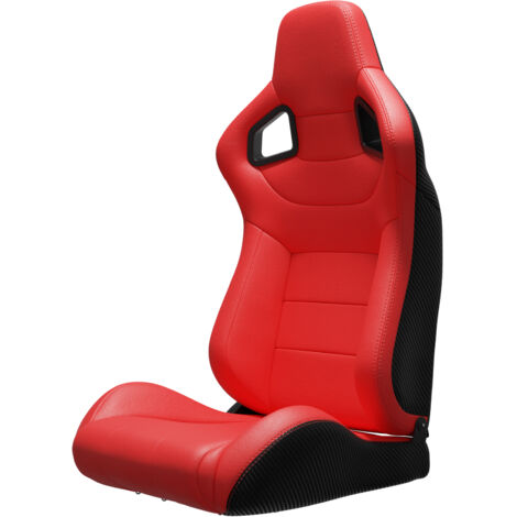 Siège baquet universel inclinable 90-180° réglable avant/arrière pour voiture, PVC rouge avec look carbone
