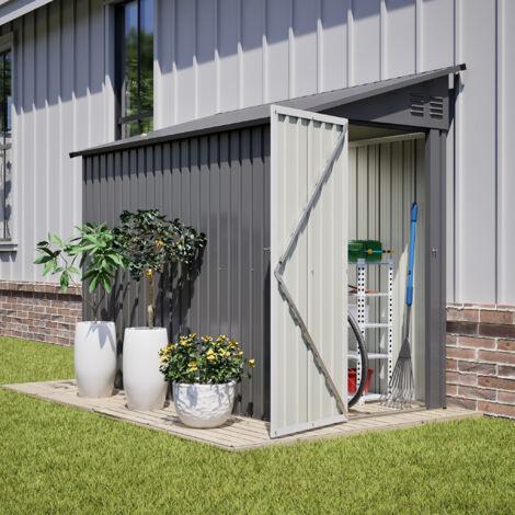 Abri de jardin adossable 242 x 124 x 192 cm avec porte verrouillable, 2 aérations, toit incliné, métal anthracite