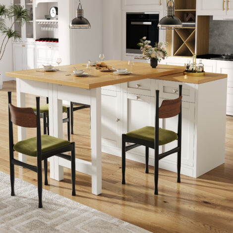 Table bar extensible 120-200x40 cm avec rangement, tiroir et support coulissant, gain de place, MDF blanc