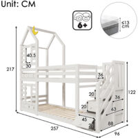 MOBETTRES Lit superposé, avec étagère de rangement, escaliers de rangement, 2 tiroirs, 90 x 200 cm, multifonction, lit superposé, grand espace de rangement, sans matelas, pin + MDF, blanc MOBETTRES Lit superposé, avec étagère de rangement, escaliers de rangement, 2 tiroirs, 90 x 200 cm, multifonction, lit superposé, grand espace de rangement, sans matelas, pin + MDF, blanc