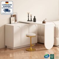 Bureau d'angle L rotatif multifonction pour ordinateur et maquillage, avec plateau blanc, adapté bureau et chambre, plateau en bois et métal, dimensions 110 cm, couleur blanche