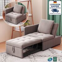 Fauteuil convertible - Fauteuil convertible simple - Fauteuil inclinable réglable - Lin -Dossier réglable à cinq positions -Conception convertible 3 en 1 - gris violet