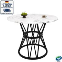 Table de salle à manger ronde pour 4 personnes, table ronde de salle à manger avec base en métal, table ronde de 100 cm - Plateau de table en MDF et texture marbre - Noir