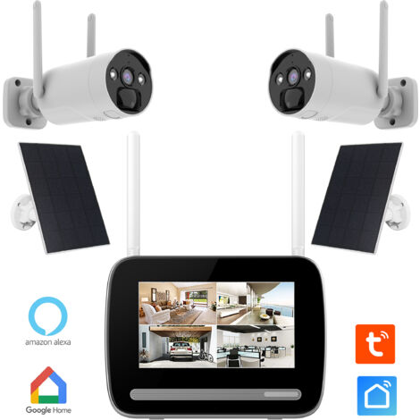 Kit de vidéosurveillance 7'' tactile – Enregistreur 4MP – 2 caméras solaires rechargeables – Application TUYA SMART (1/3)