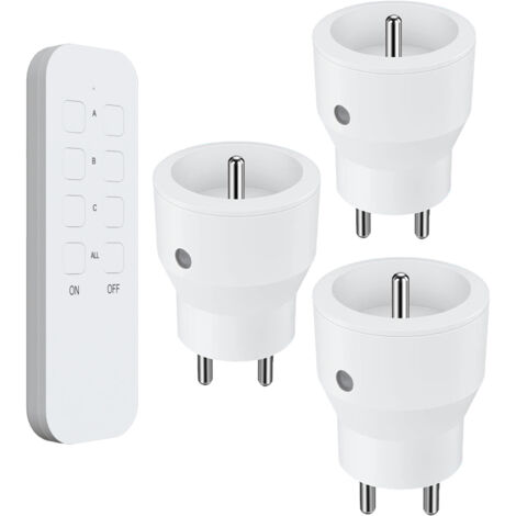 Lot de 3 prises télécommandées 2300W – Portée 30m – Contrôle individuel et maître – IP20 pour intérieur