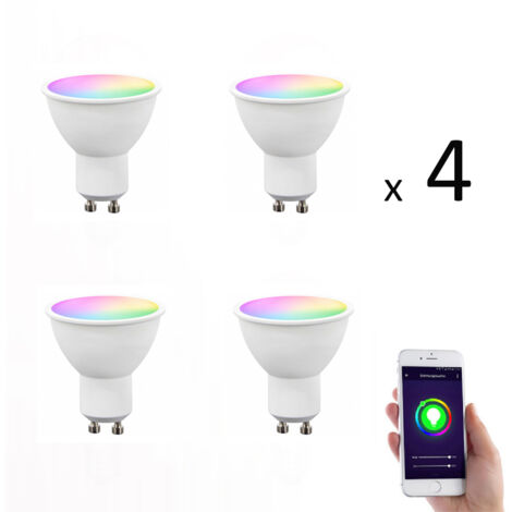 Lot de 4 x Ampoule GU10 LED connectée RVB 4,8W  380 lm (1/3)