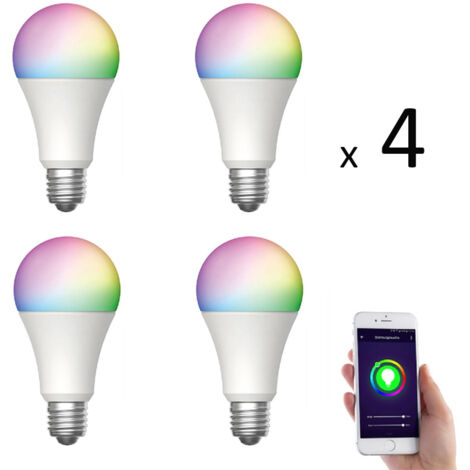Lot de 4 x Ampoule E27 LED connectée RVB 8,5W 800 lm (1/3)