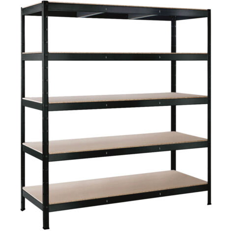 SCHULTE Regalwelt Rayonnage pour charges lourdes avec 5 étagères en bois, capacité de charge par niveau env. 250 kg, 180x160x60 cm (HxLxP), noir structuré, rayonnage de stockage, rayonnage de cave, ra (1/3)