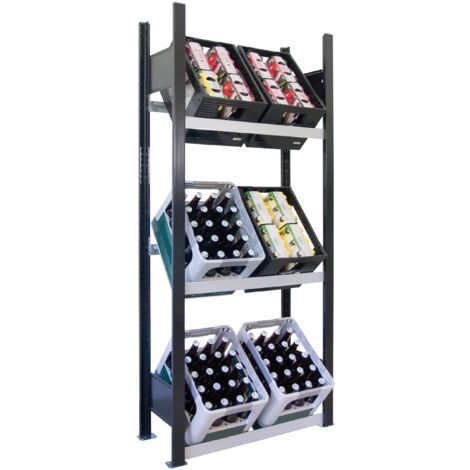 SCHULTE Regalwelt Rayonnage pour caisses de boissons, 6 caisses, 180x75x30 cm (HxLxP), capacité de charge par niveau 60 kg, noir-argent, rayonnage pour boissons (1/4)