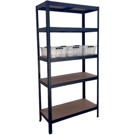 SCHULTE Regalwelt Rayonnage lourd avec 5 tablettes en MDF et 3 boîtes de rangement, 180x90x40 cm (HxLxP), capacité de charge 175 kg par tablette, noir (1/5)