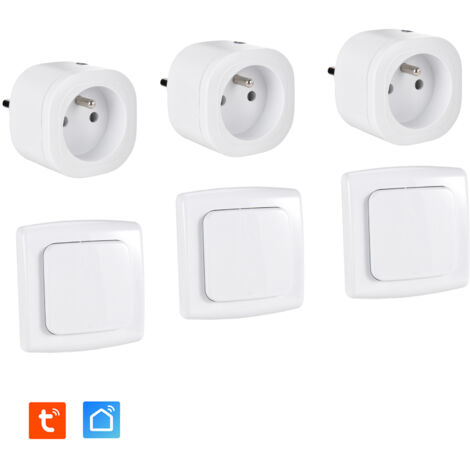 Lot de 3 Prises intérieures 3680W connectées (Wifi + Radio fréquence) + 3 Interrupteurs ON/OFF Sans Fil compatibles – Contrôle à distance & local (1/5)