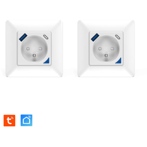 Lot de 2 Prises intérieures encastrées 3000W & Ports USB-A + USB-C (20 W) connectées Wifi + Suivi de consommation + Compatible assistants vocaux (1/5)